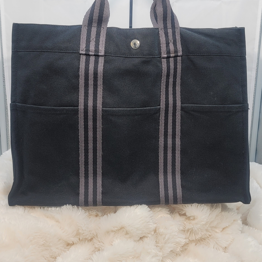 Hermes Black and Gray Canvas Briefcase